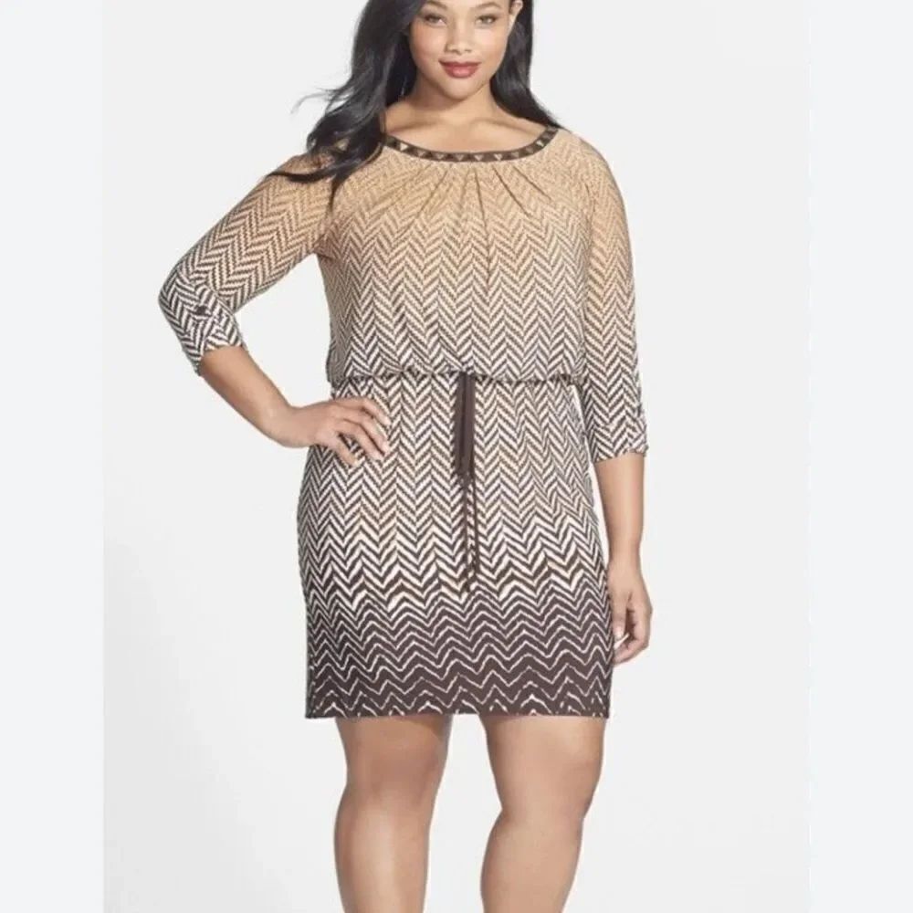 London Times Printed Brown Tan Dress Women’s 18W